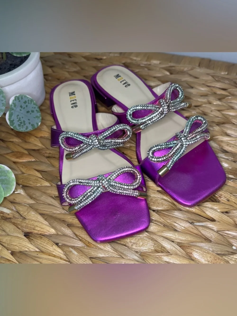 Maeve Anthropologie Magenta Satin Embellished Slide Sandals - Picture 3 of 15